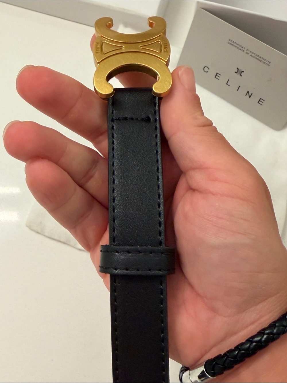 Celine Black Leather Belt with Gold Double C Buckle - Picture 7 of 11